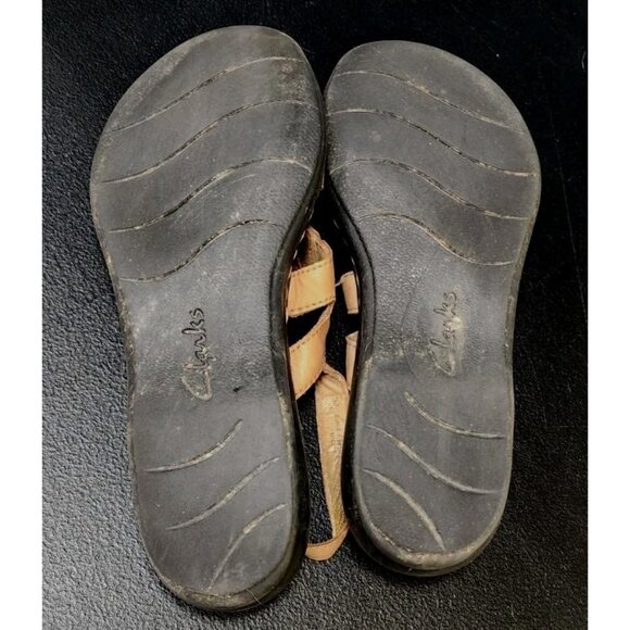Clarks Leisa Annual Sandals 8M Tan Brown Leather Riptape Strap Back 26105576 - Picture 7 of 8